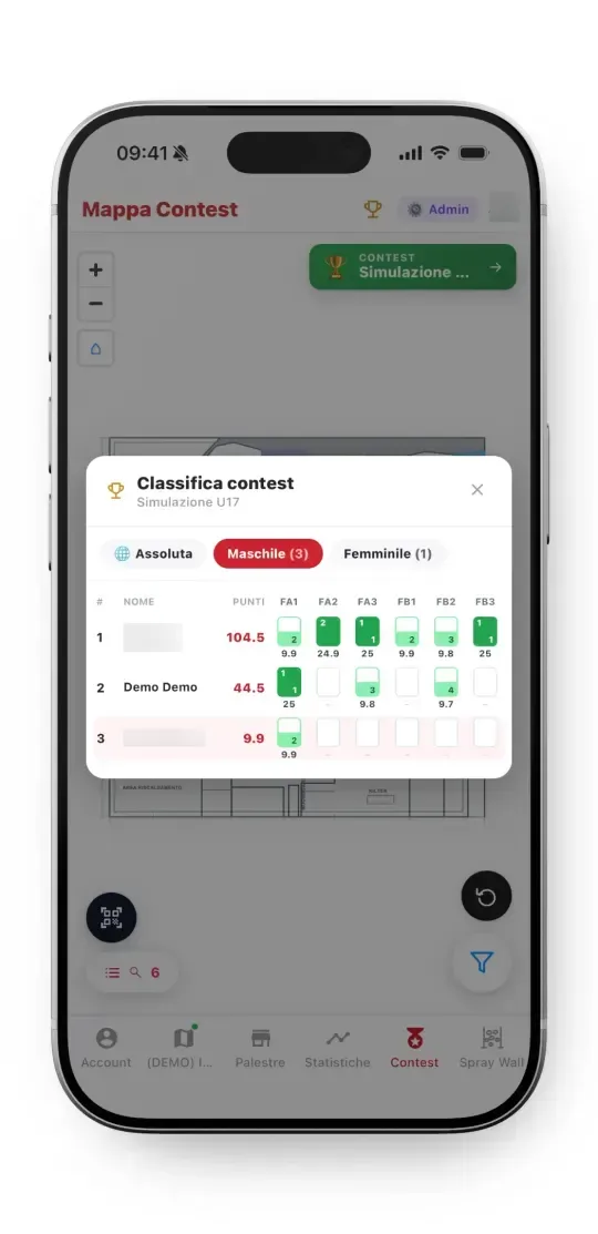 Statistiche e progressi dell'atleta nell'app ClimbPush