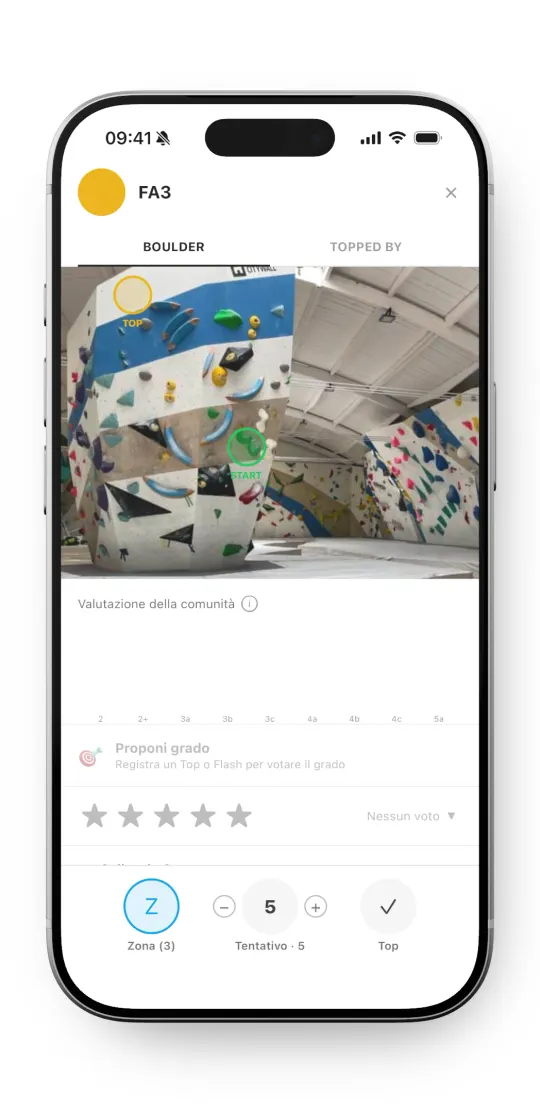 Spray wall digitale con rilevamento prese via IA nell'app ClimbPush